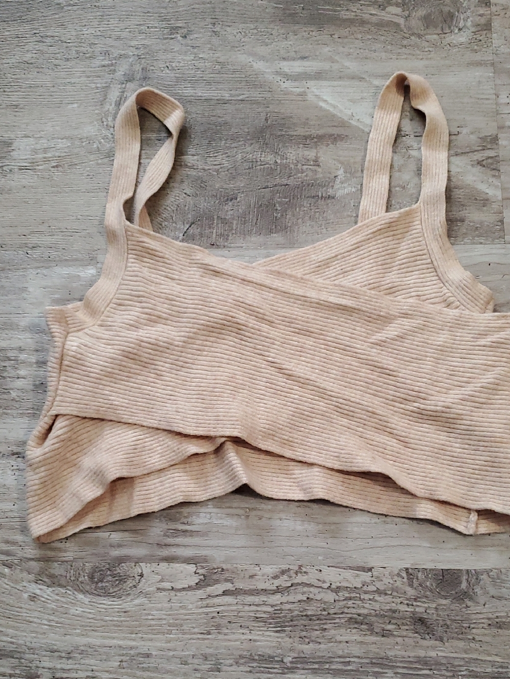 American Eagle Outfitters Ribbed Crosswrap Crop Top - Beige